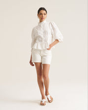 Linen Trim Blouse - White