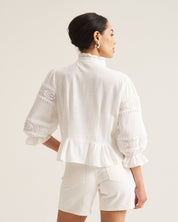 Linen Trim Blouse - White