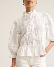 Linen Trim Blouse - White