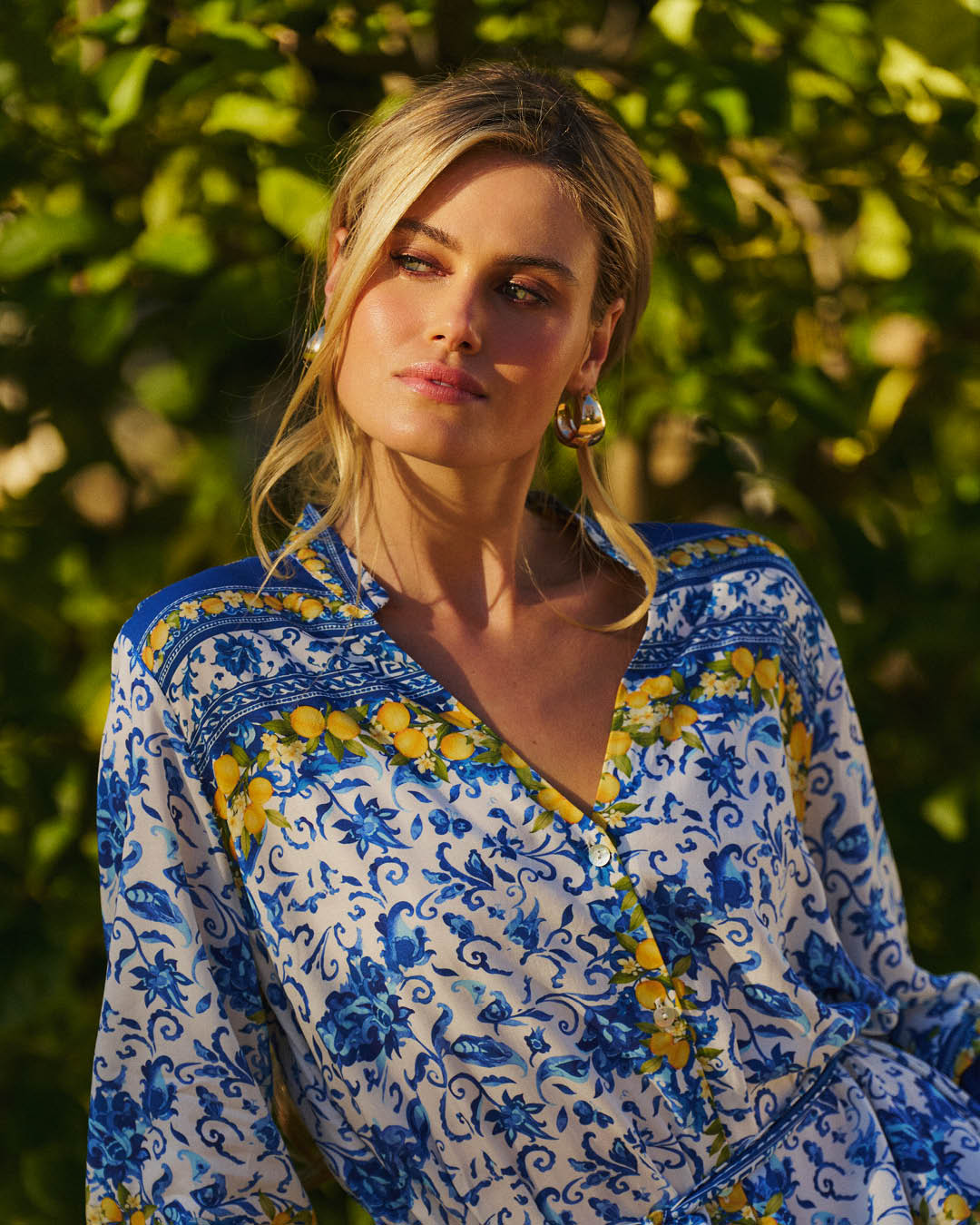 Kiara Shirt Dress in Lemon Tile