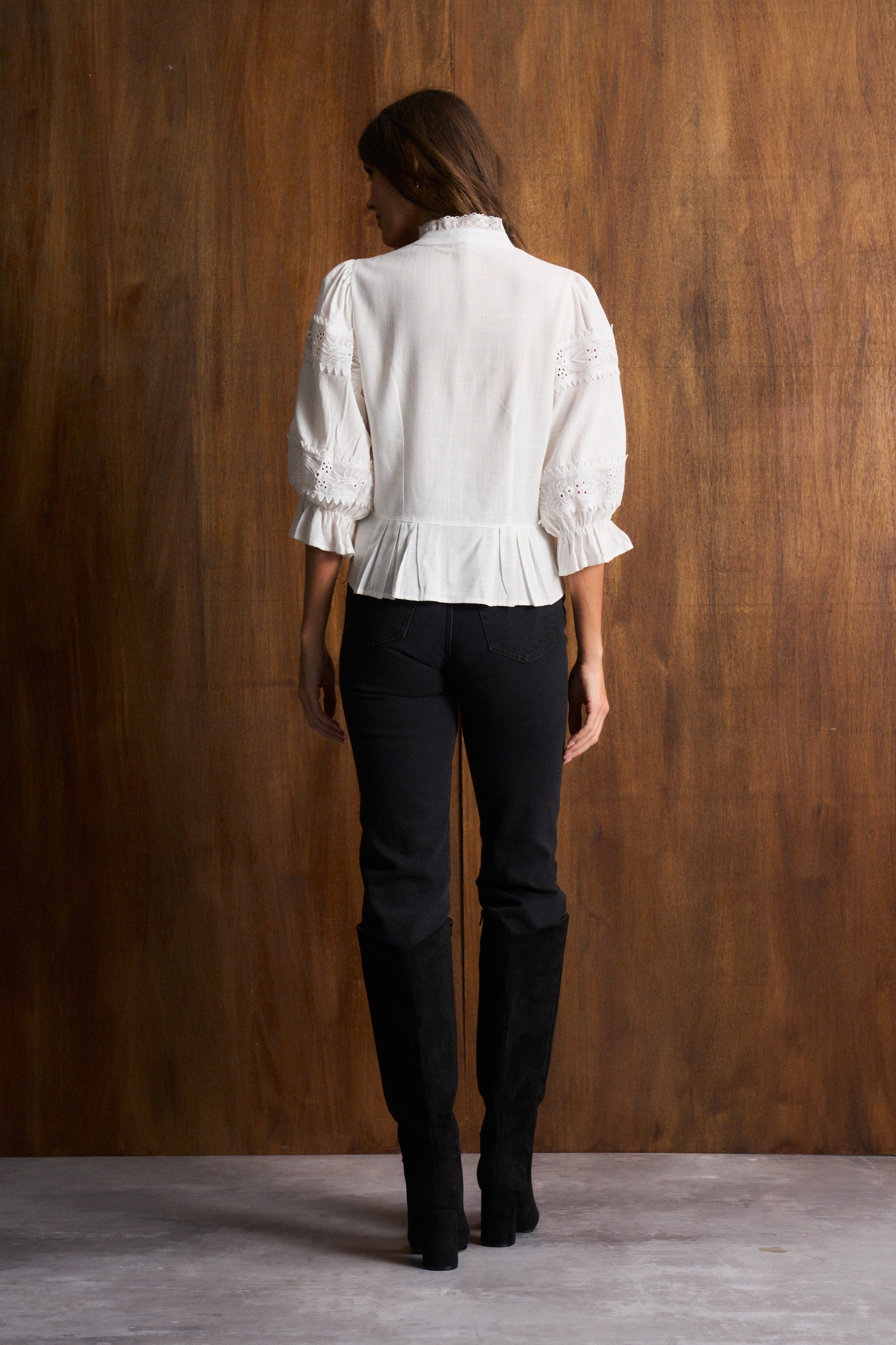 Linen Trim Blouse In White