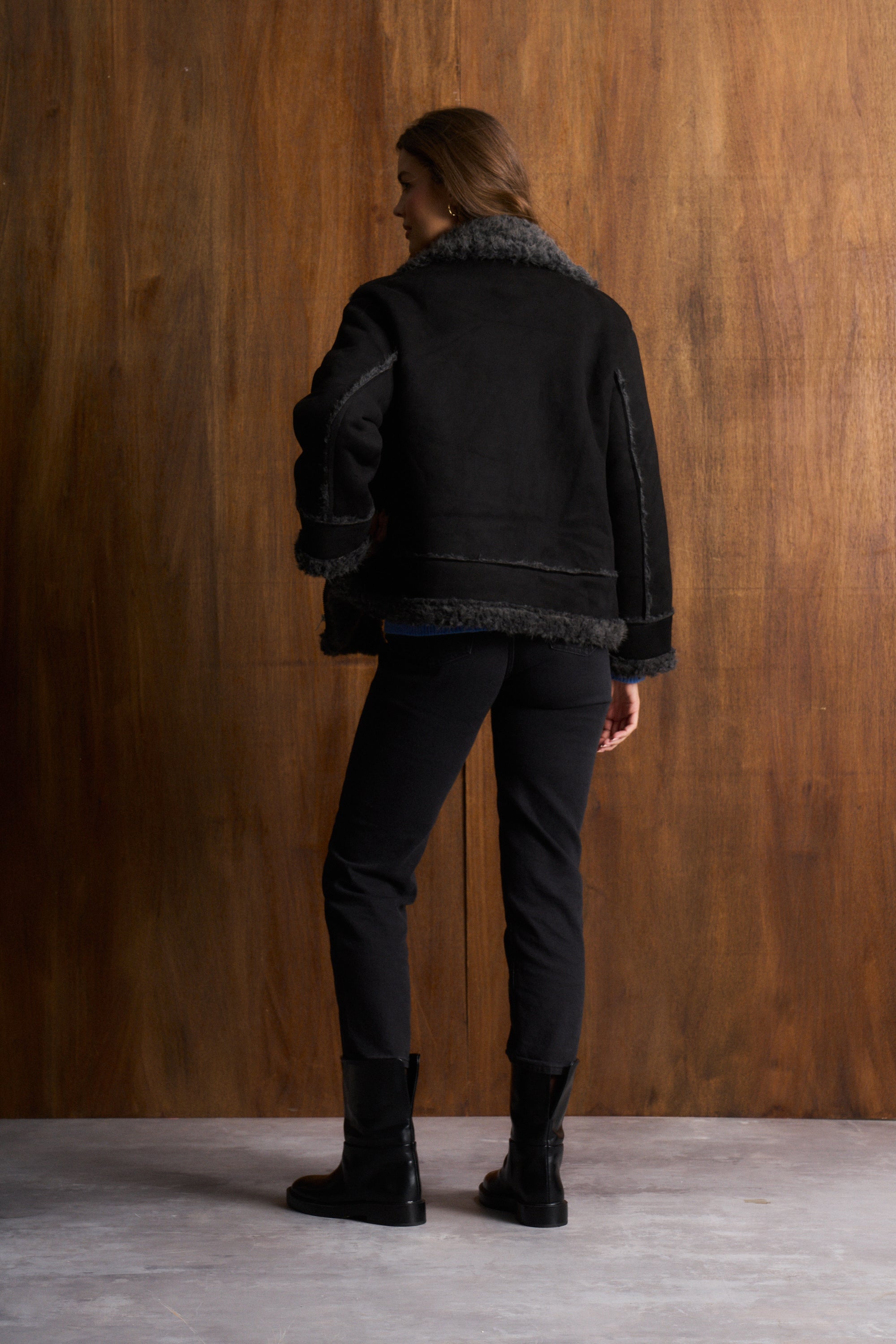Black Sherpa Biker Jacket