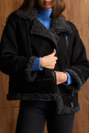 Black Sherpa Biker Jacket