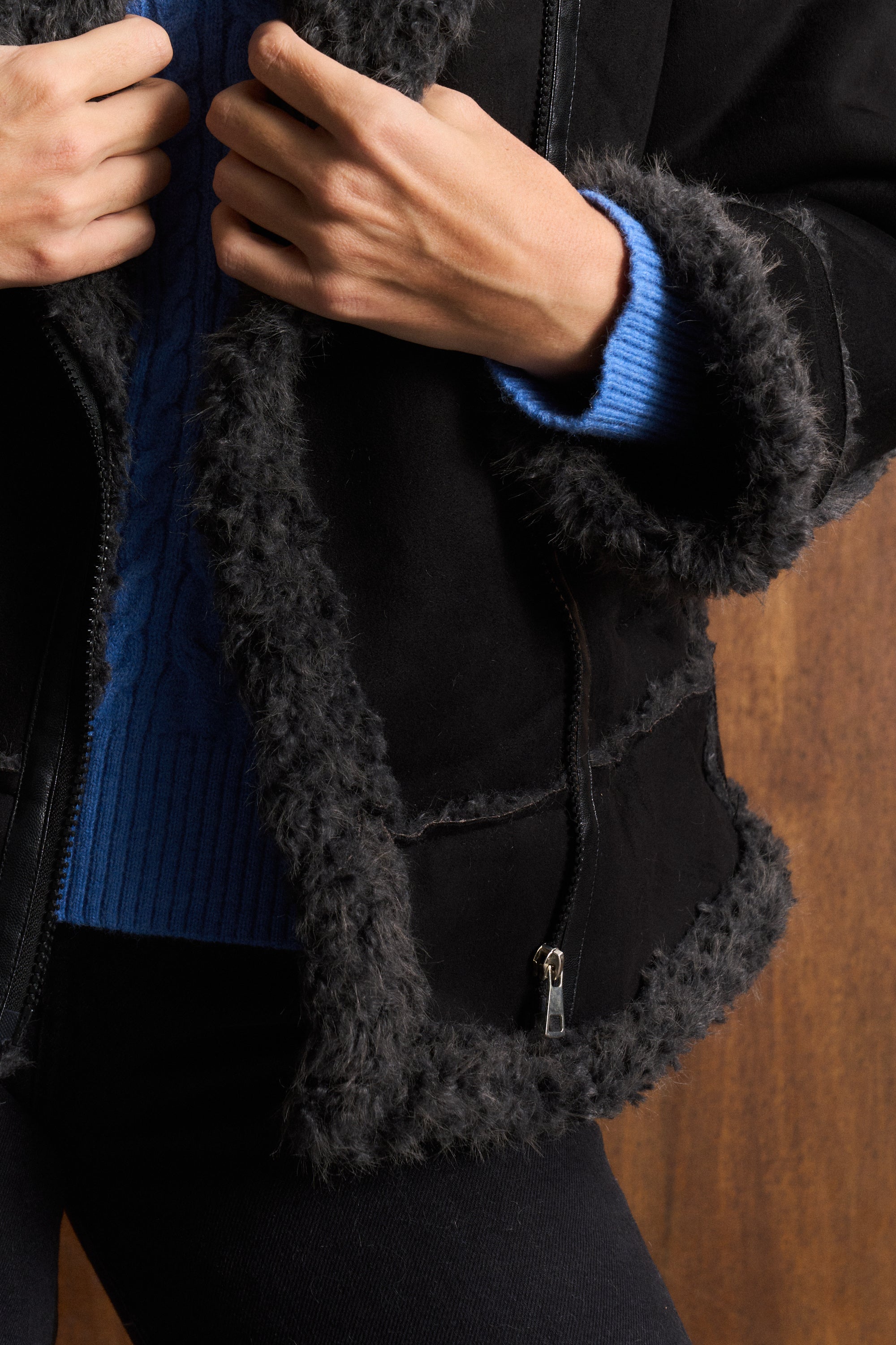 Black Sherpa Biker Jacket