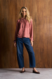 Artist Wine Stripe Collared Blouse