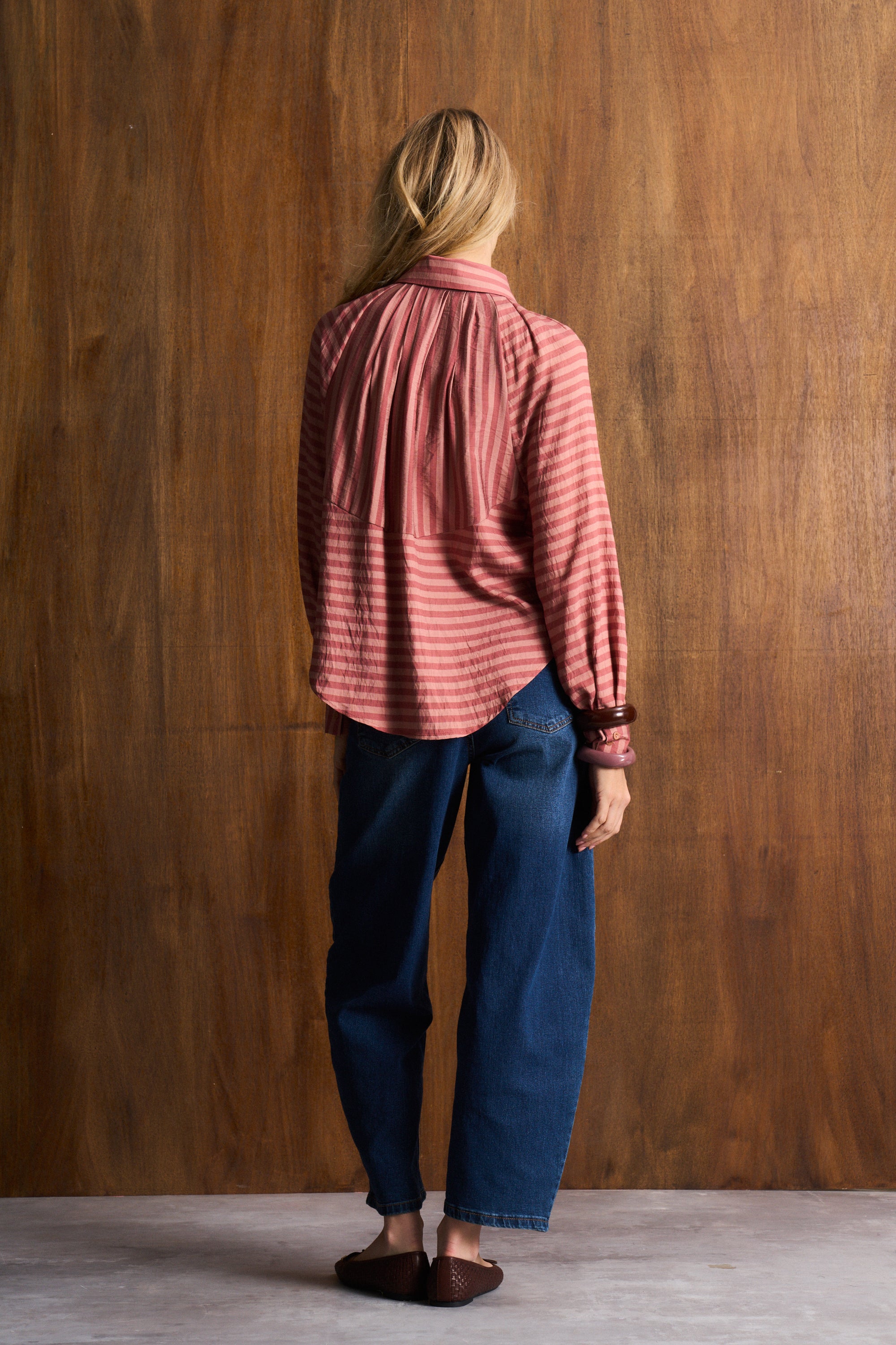 Artist Wine Stripe Collared Blouse
