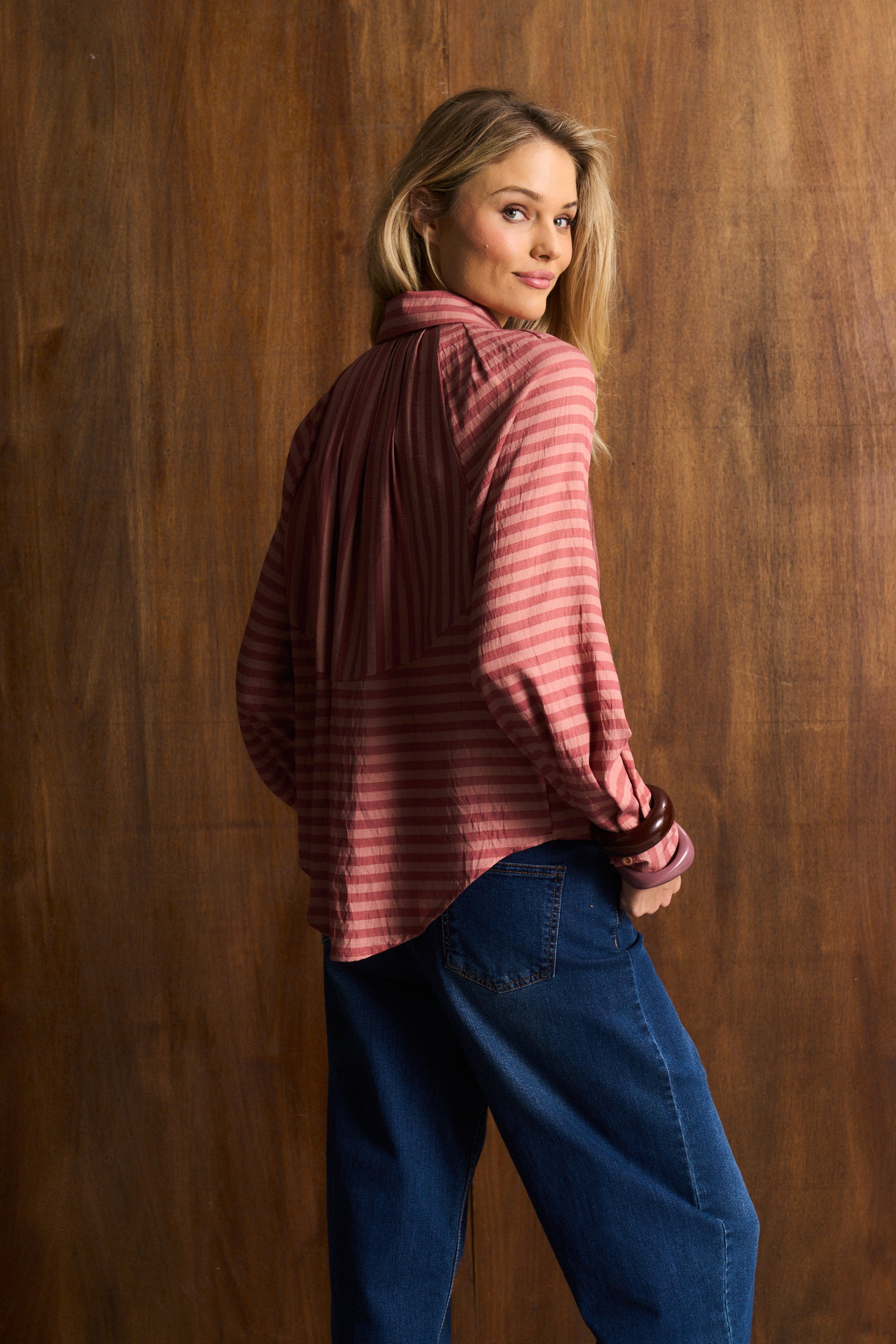 Artist Wine Stripe Collared Blouse