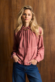 Artist Wine Stripe Collared Blouse