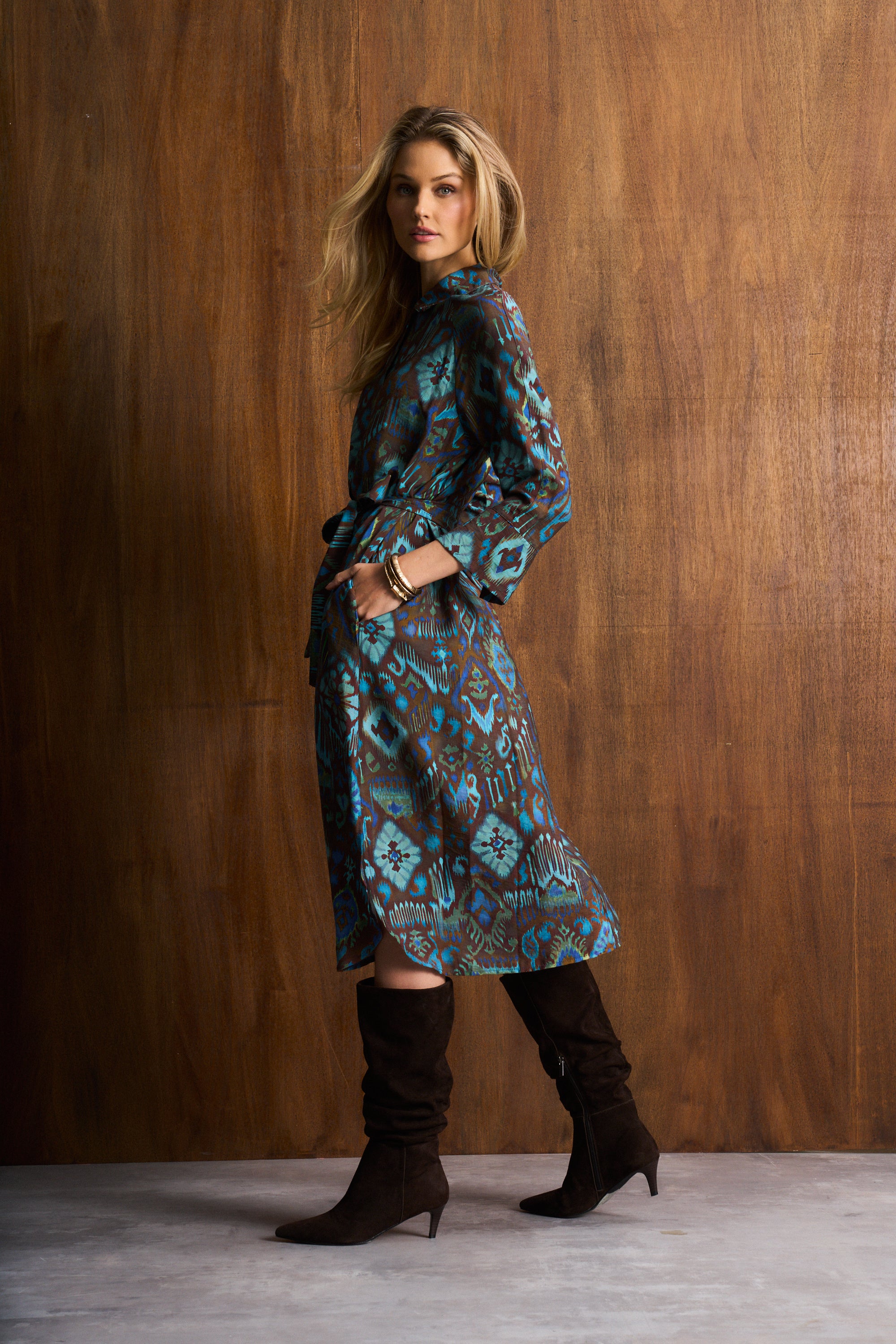 Desert Aztec Belted Shirt Dress