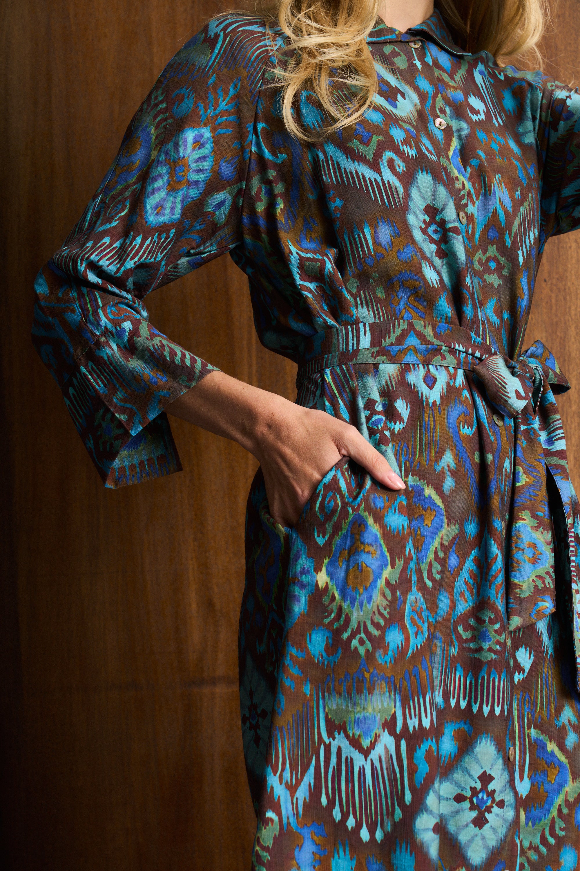 Desert Aztec Belted Shirt Dress