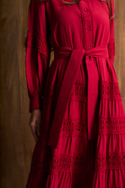 Persian Red Ladder Trim Maxi Dress
