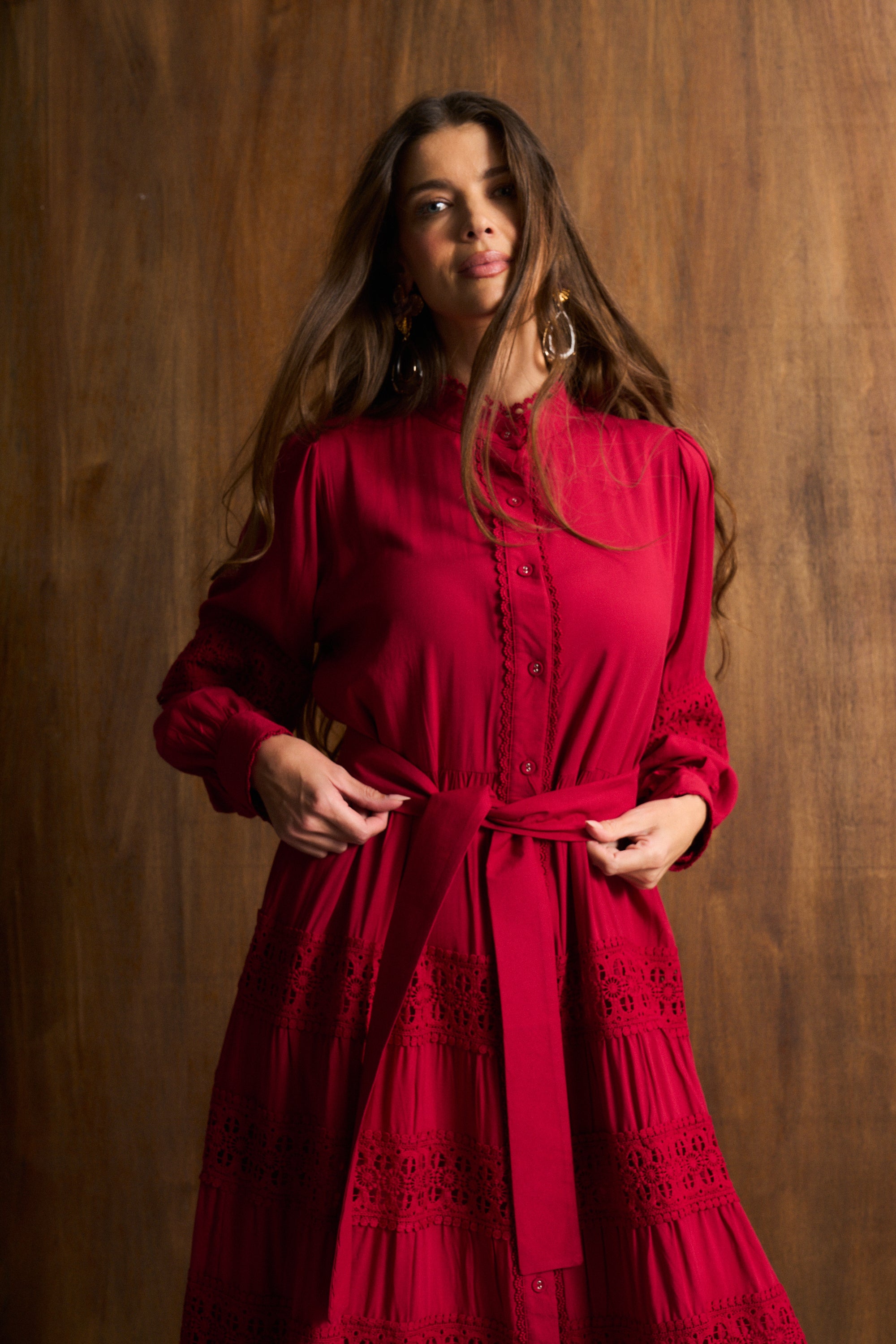 Persian Red Ladder Trim Maxi Dress