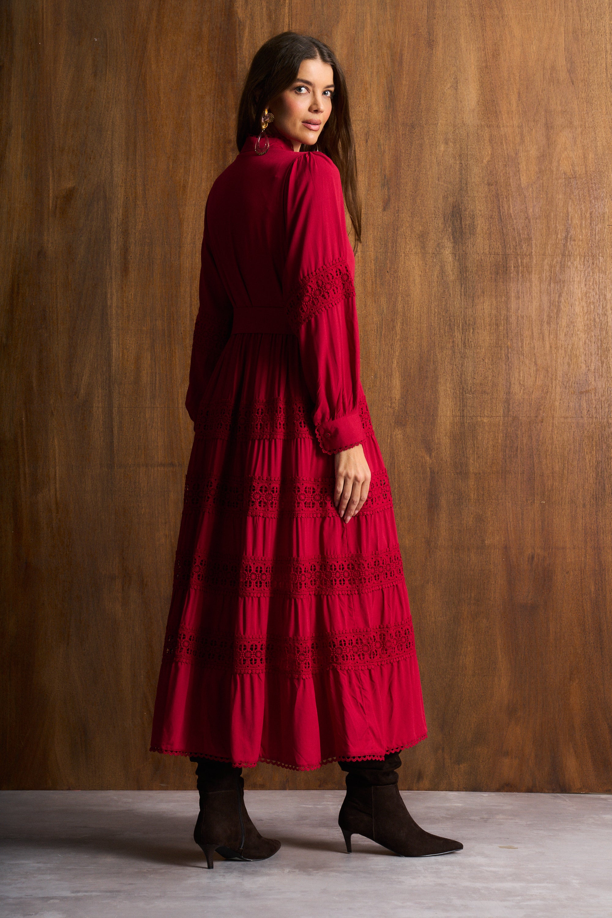Persian Red Ladder Trim Maxi Dress