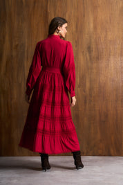Persian Red Ladder Trim Maxi Dress