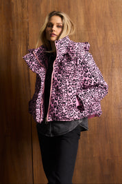 Leopard Combo Puffer Jacket Pink