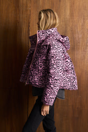 Leopard Combo Puffer Jacket Pink