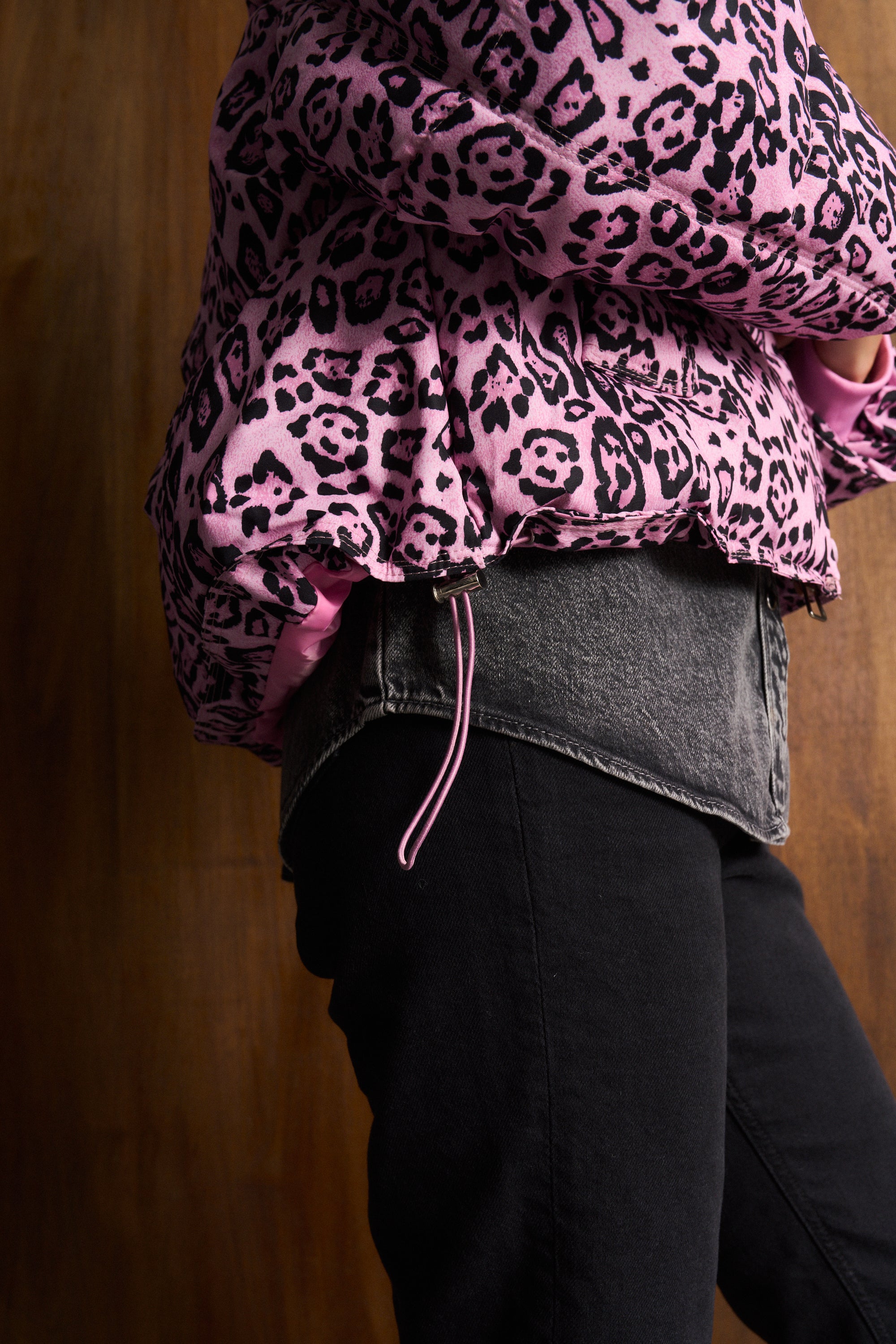 Leopard Combo Puffer Jacket Pink