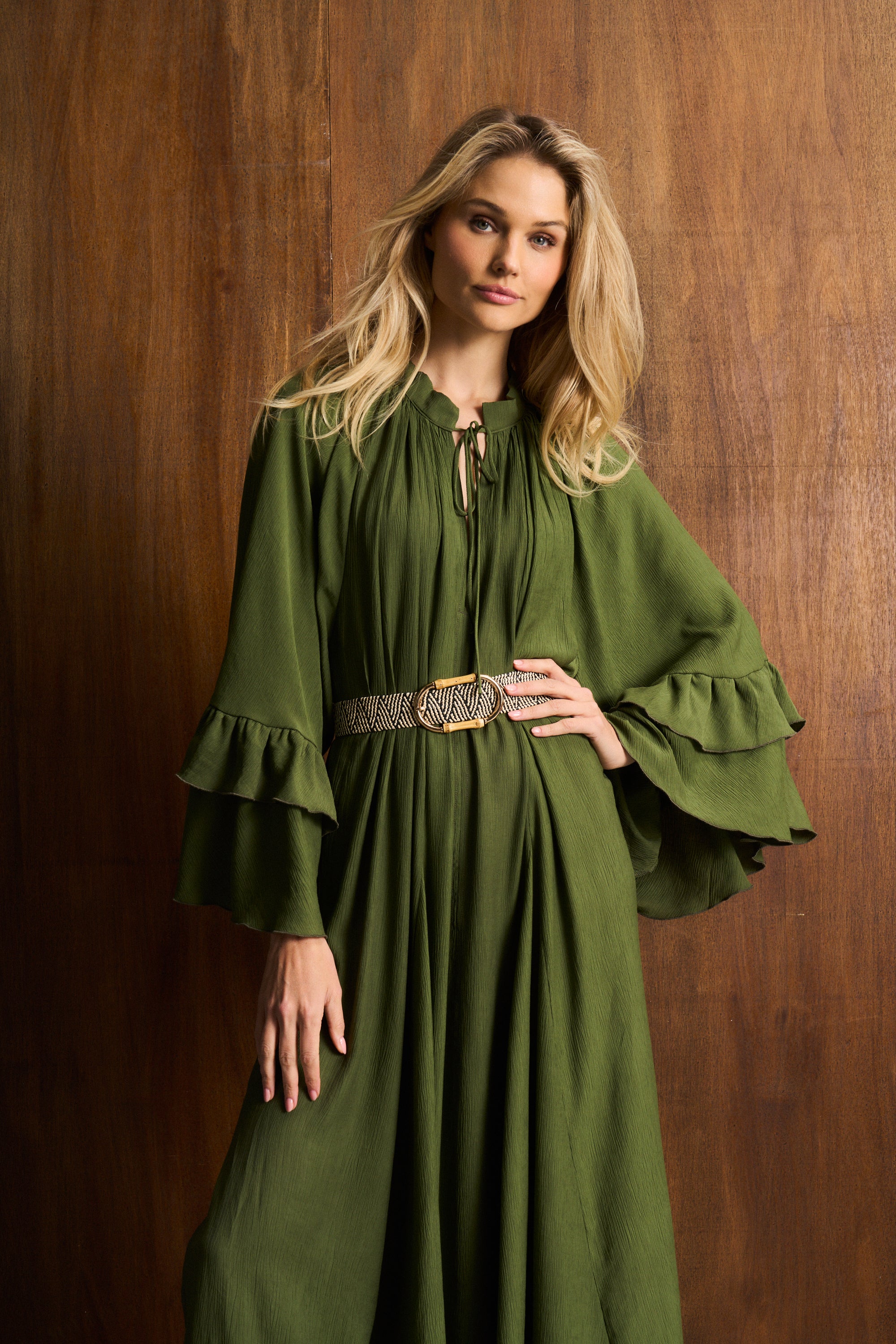 Khaki Ruffle Dress