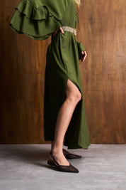 Khaki Ruffle Dress