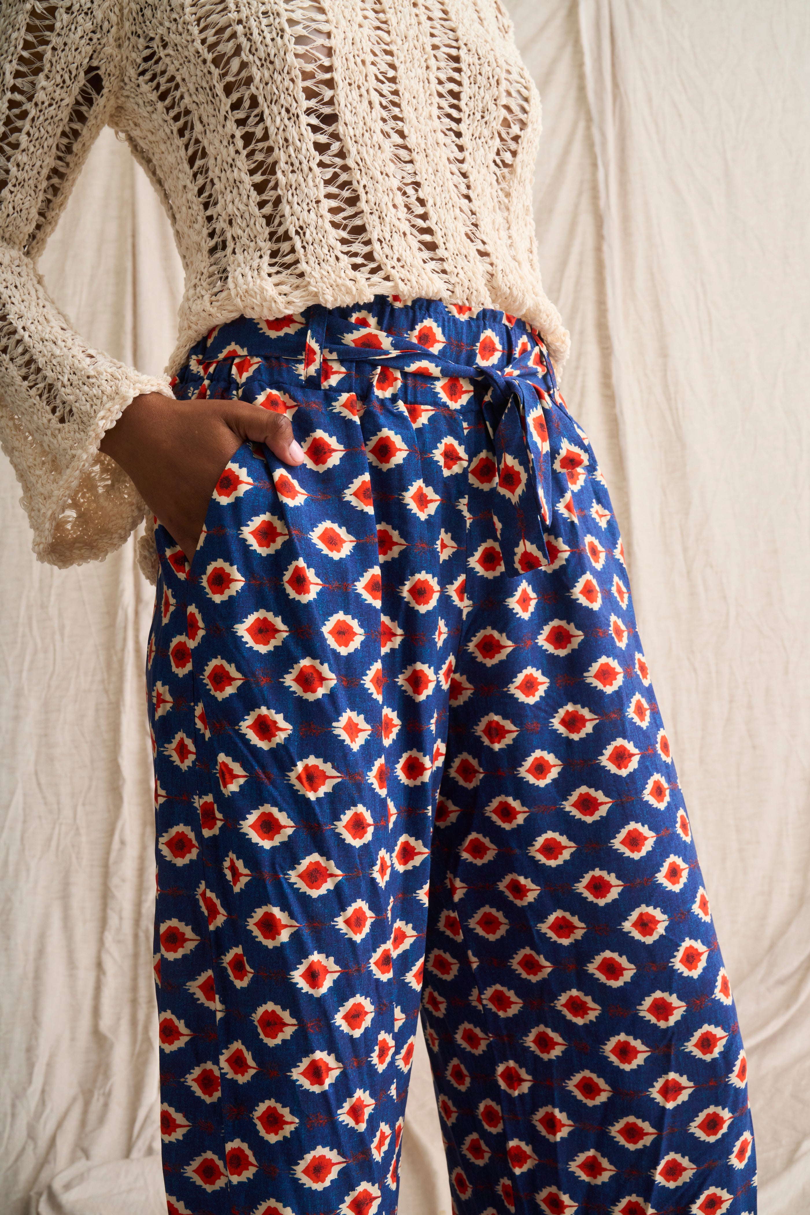 Ikat Paperbag Pants – Trendy & Comfortable High-Waist Trousers