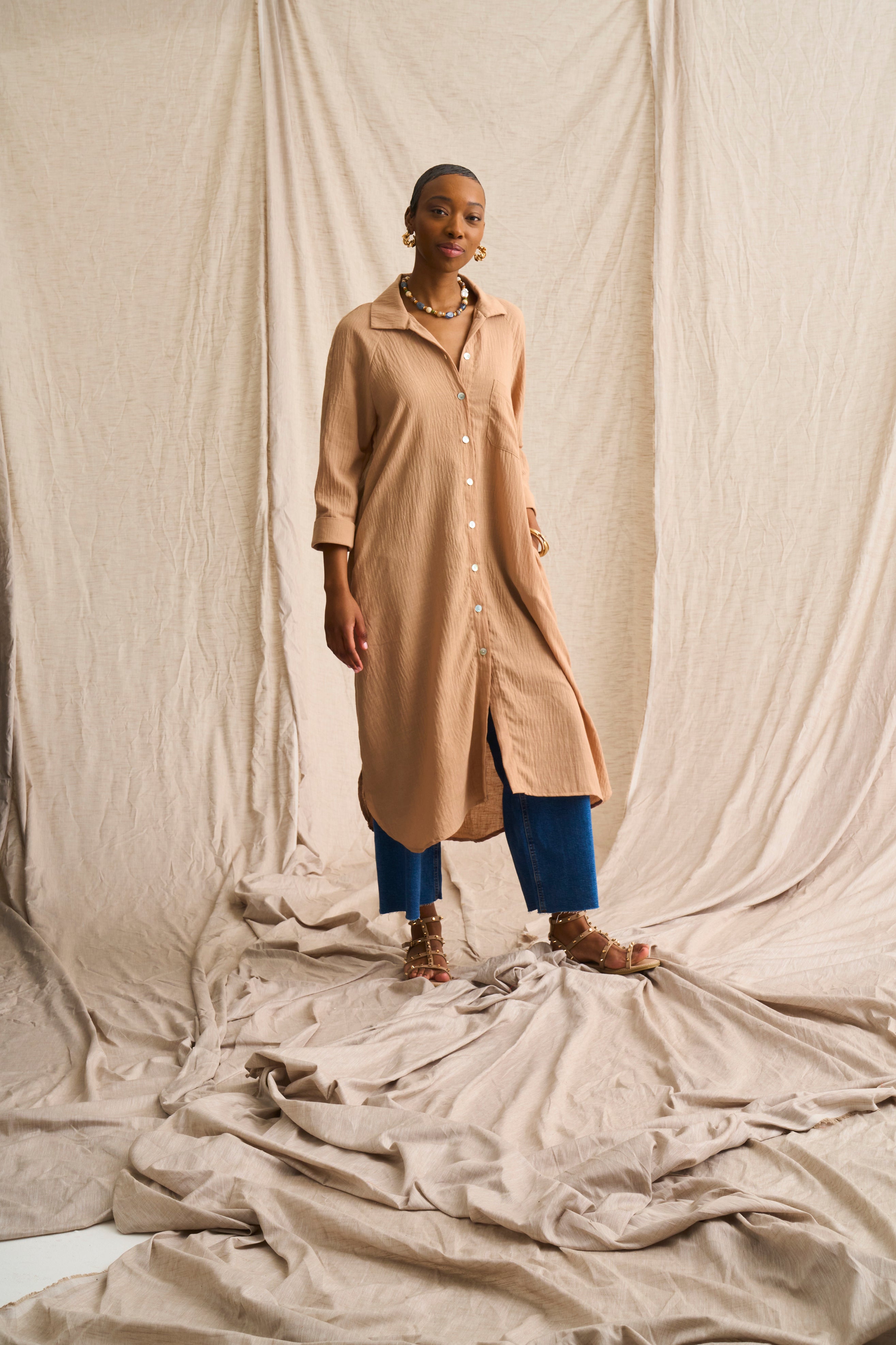 Misty Linen Blend Shirt Dress – Famous Easy-Wearing Style with Pockets