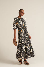 COTTON PALM PRINT DRESS