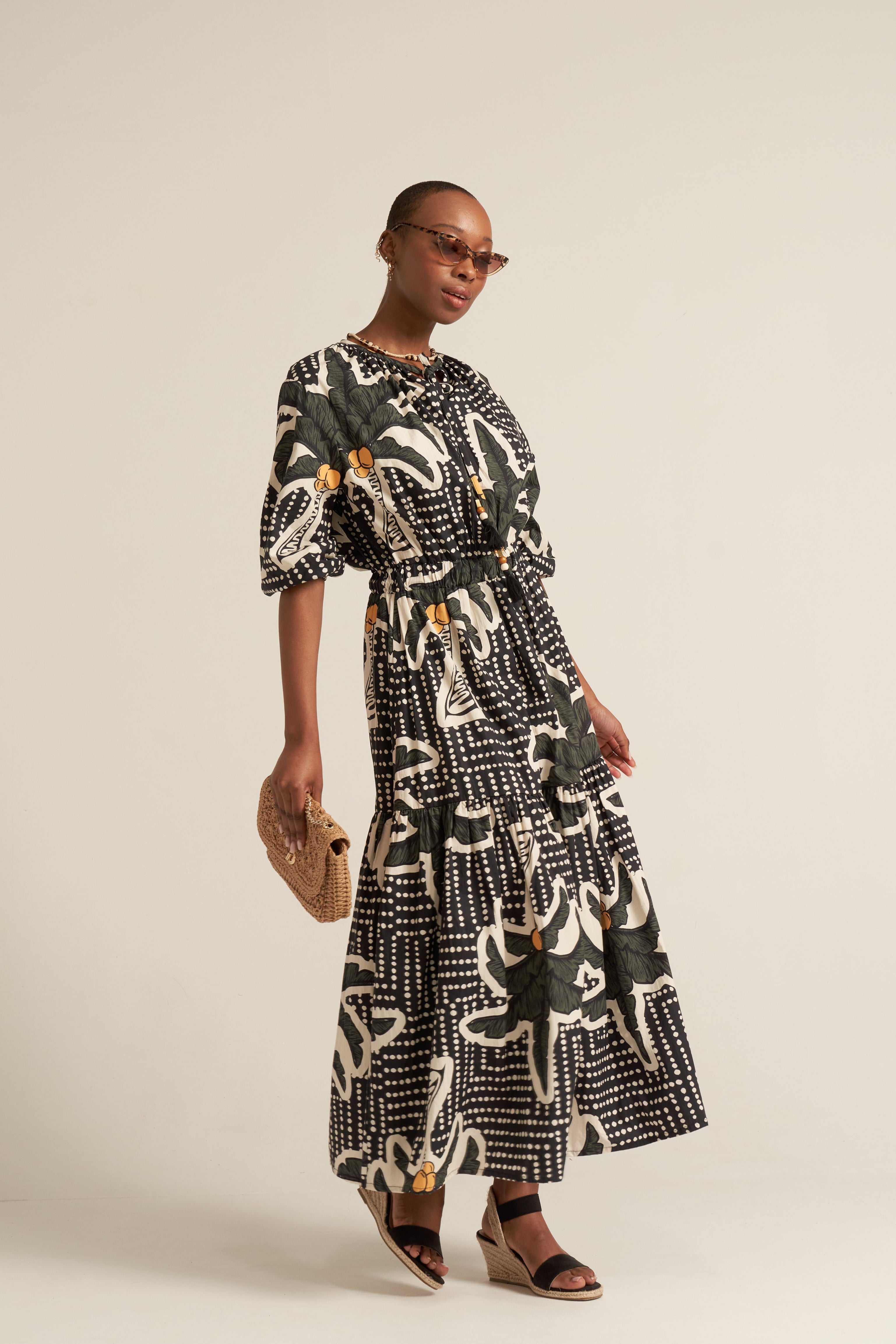COTTON PALM PRINT DRESS