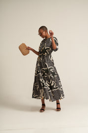 COTTON PALM PRINT DRESS