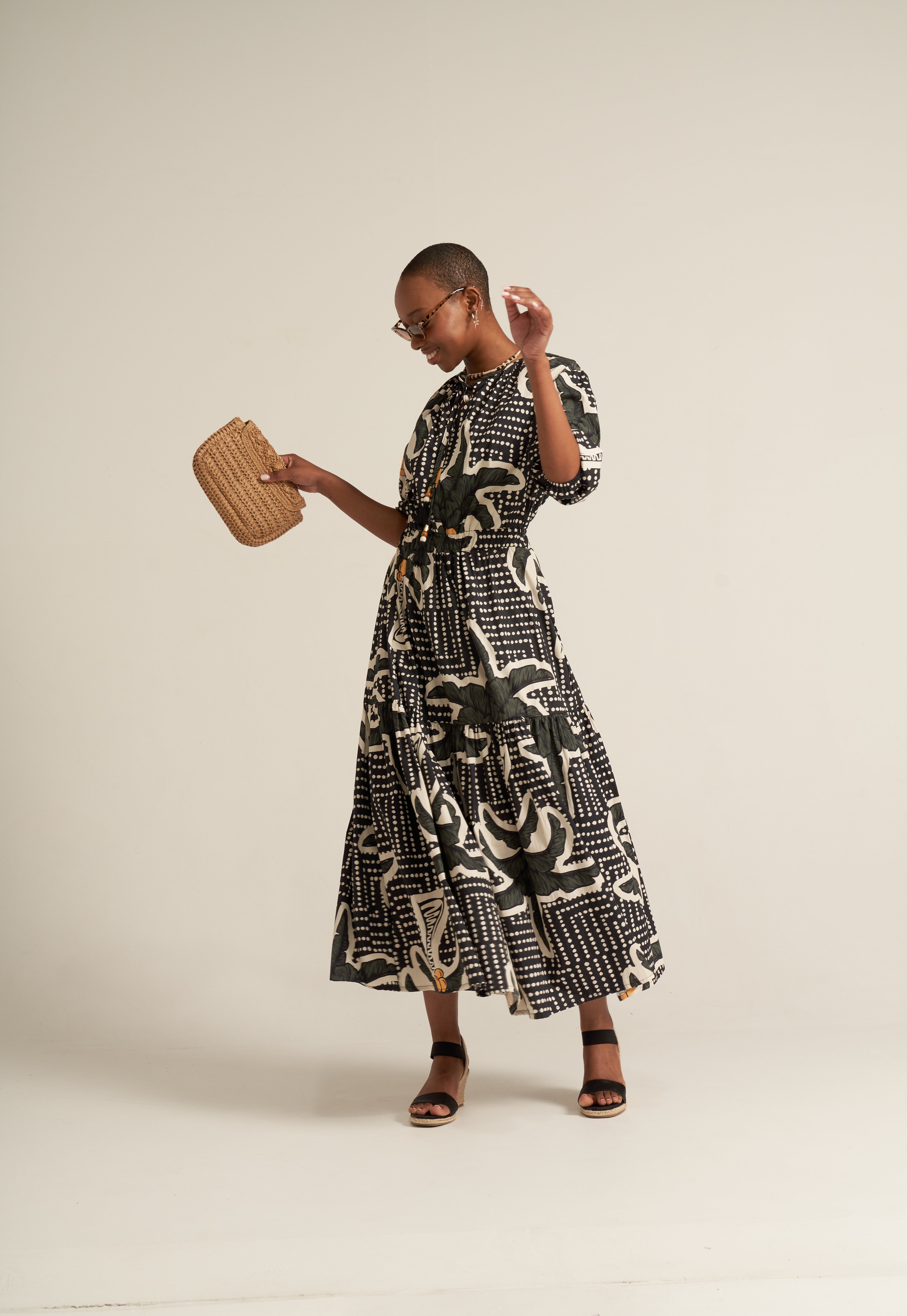 COTTON PALM PRINT DRESS