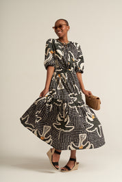 COTTON PALM PRINT DRESS