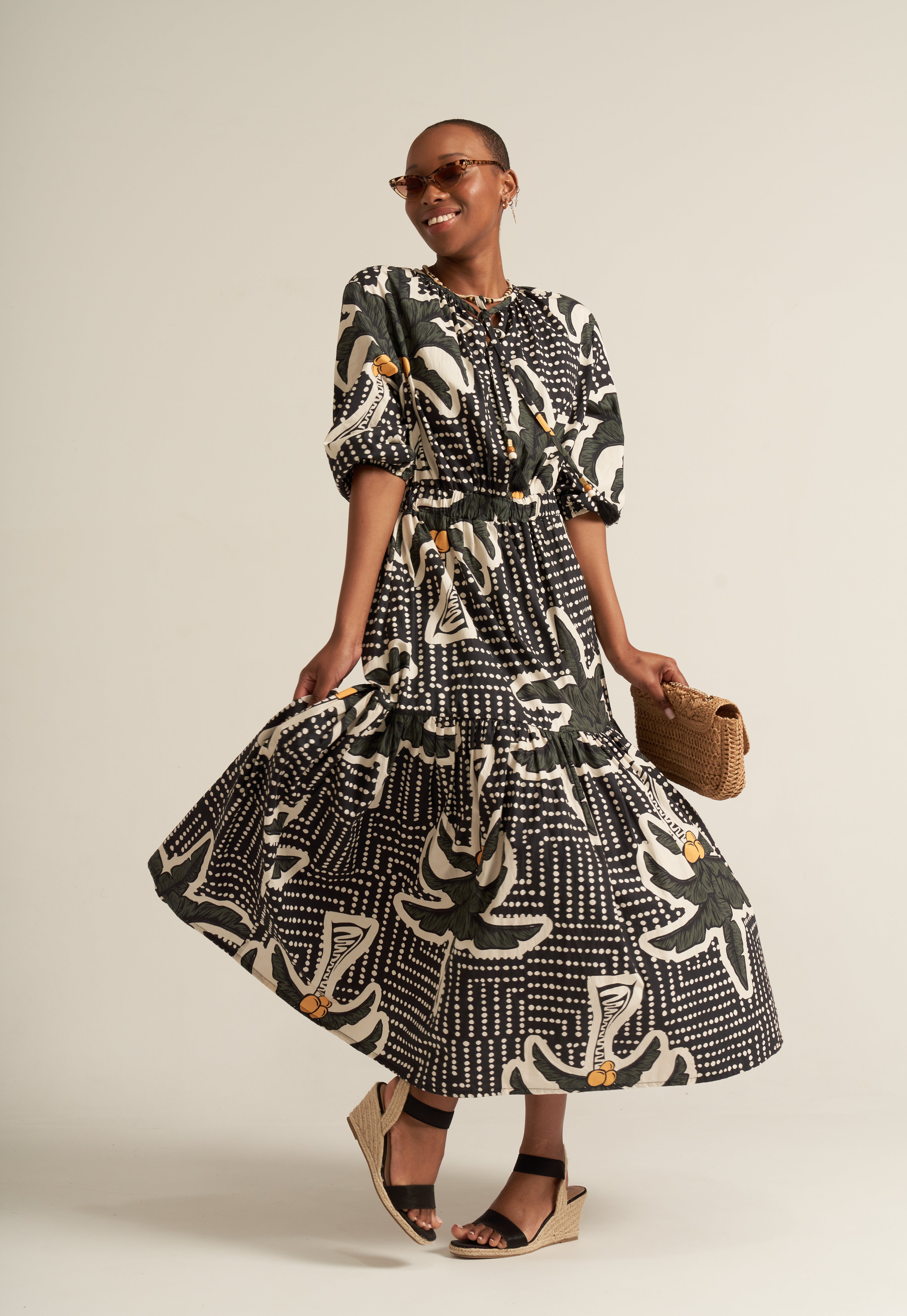 COTTON PALM PRINT DRESS