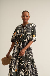COTTON PALM PRINT DRESS