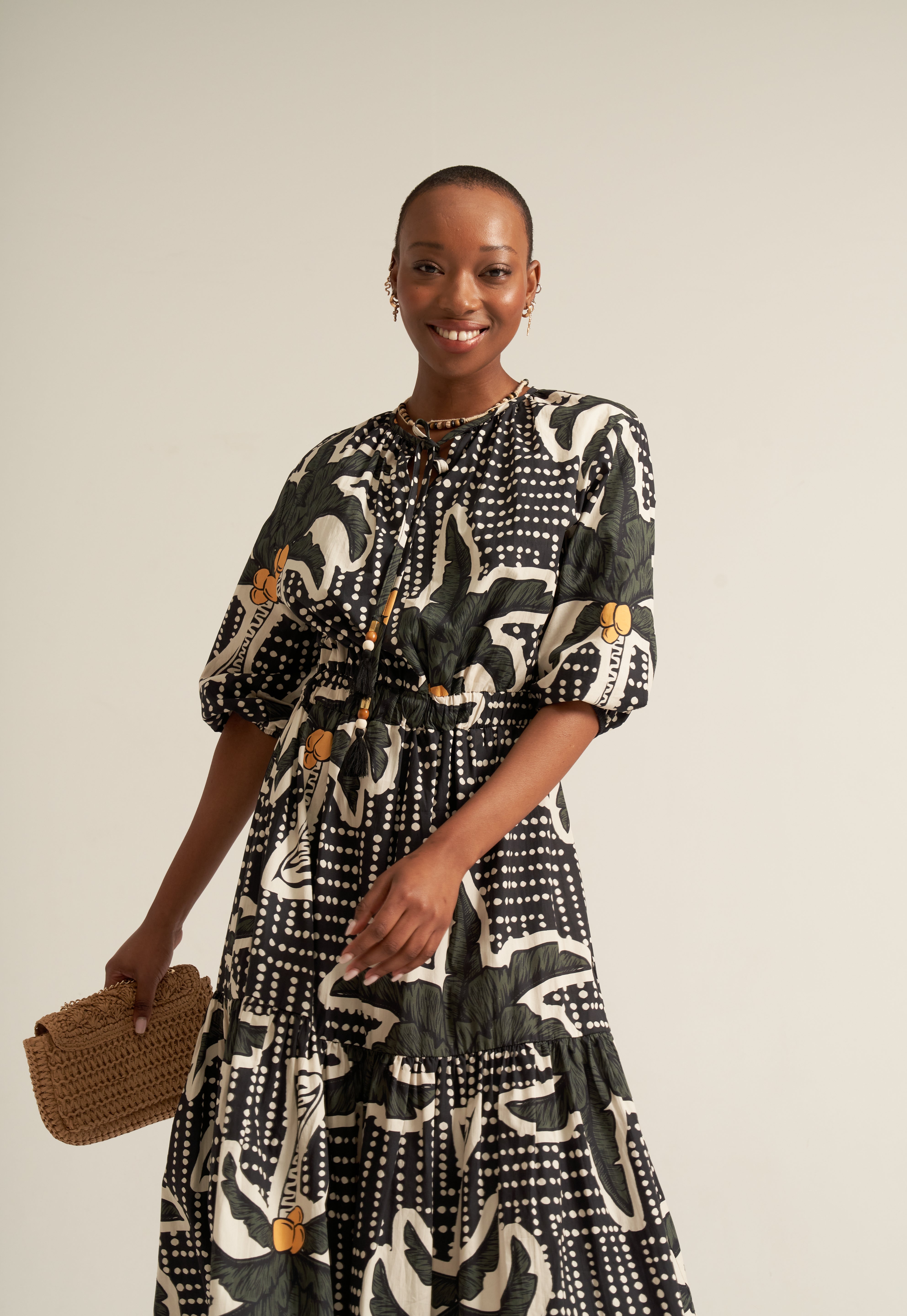 COTTON PALM PRINT DRESS