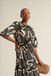 COTTON PALM PRINT DRESS