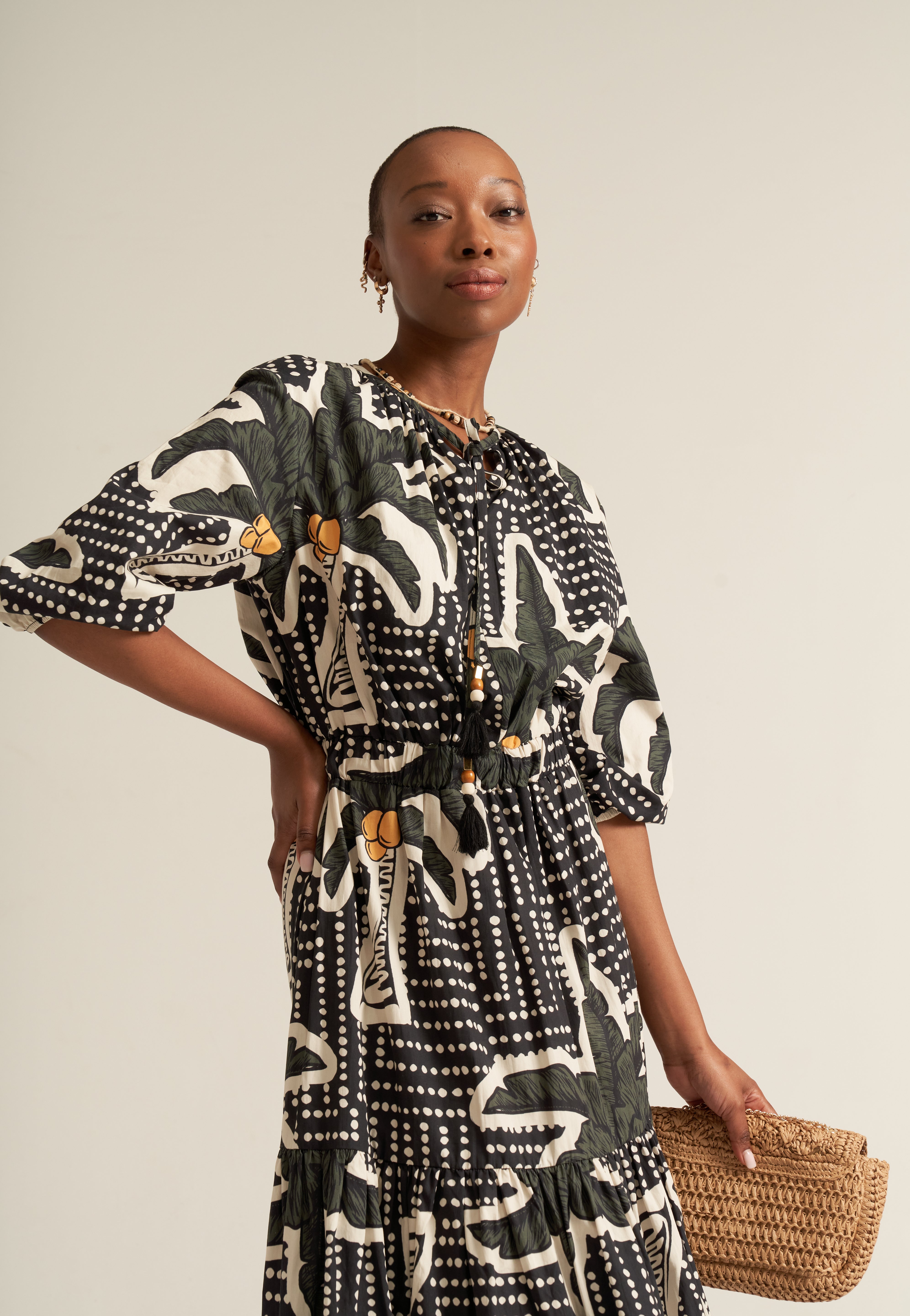 COTTON PALM PRINT DRESS