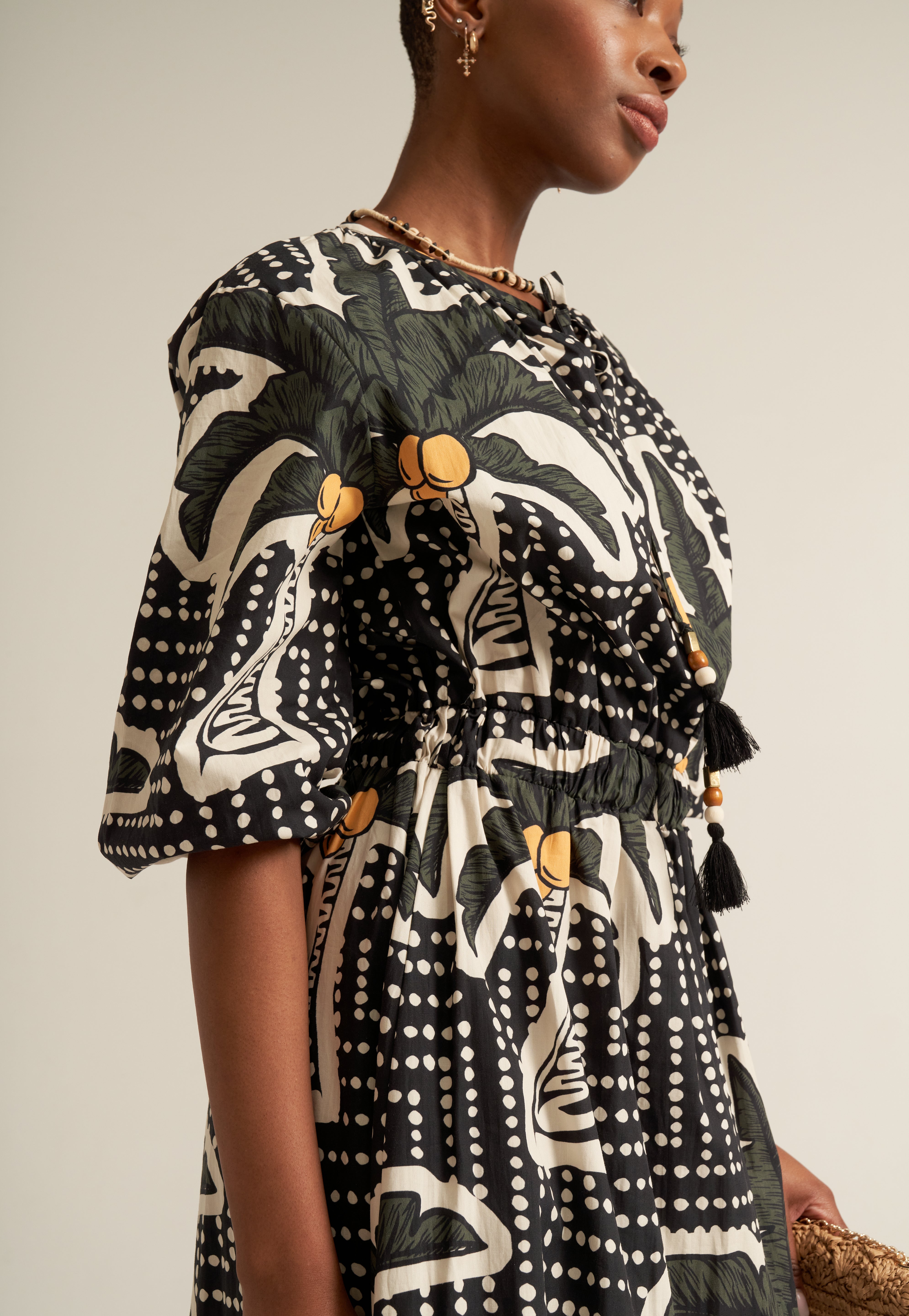 COTTON PALM PRINT DRESS