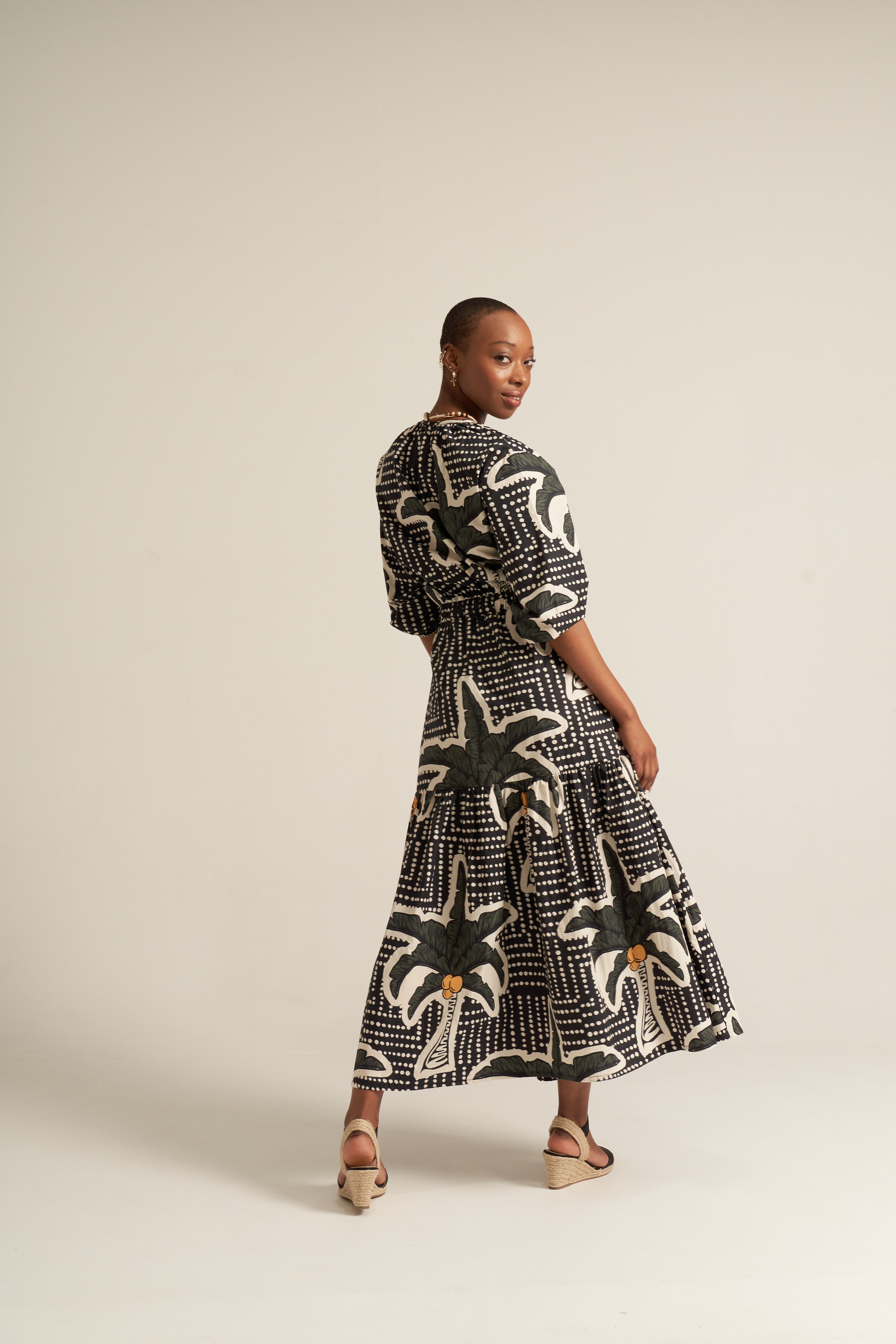 COTTON PALM PRINT DRESS