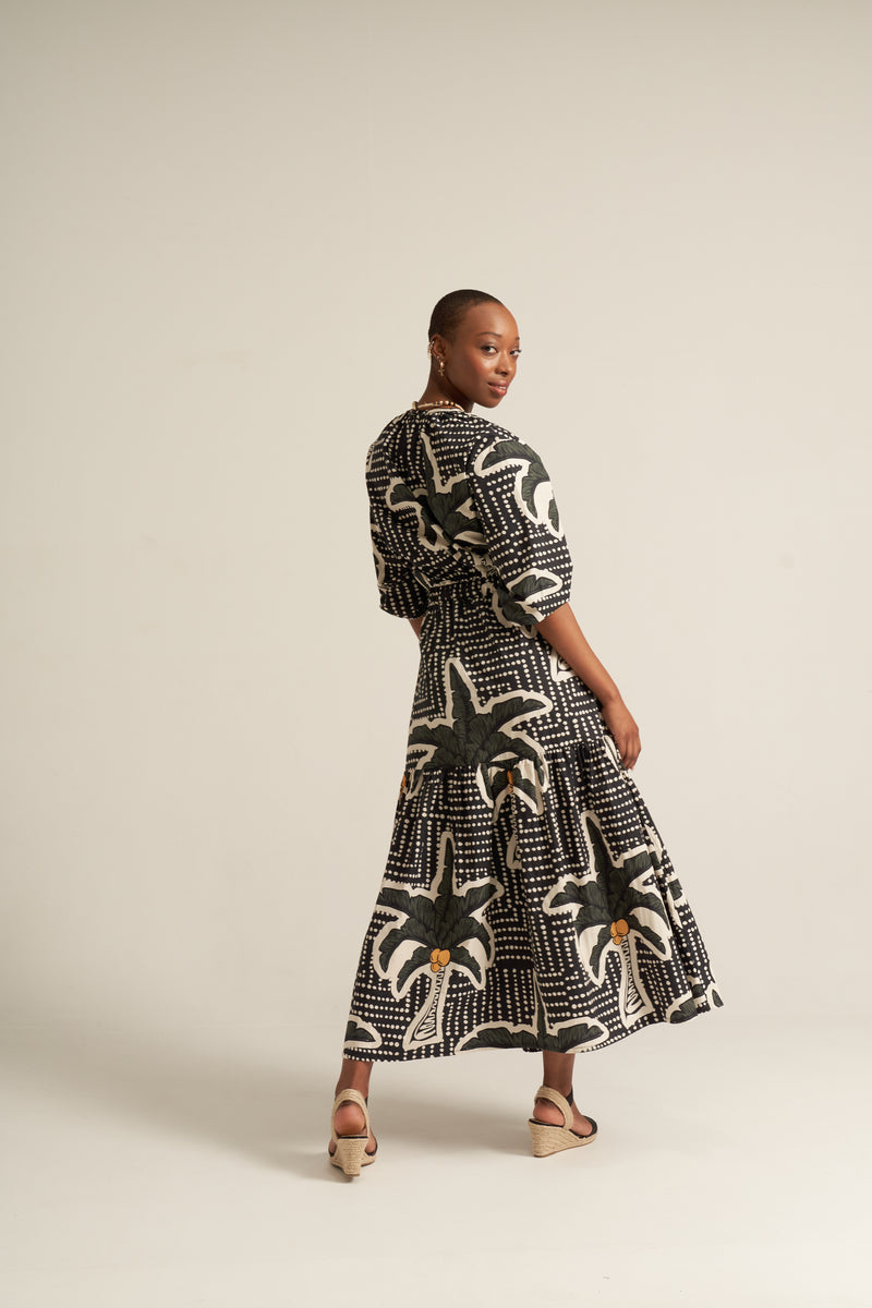 Black palm print outlet dress