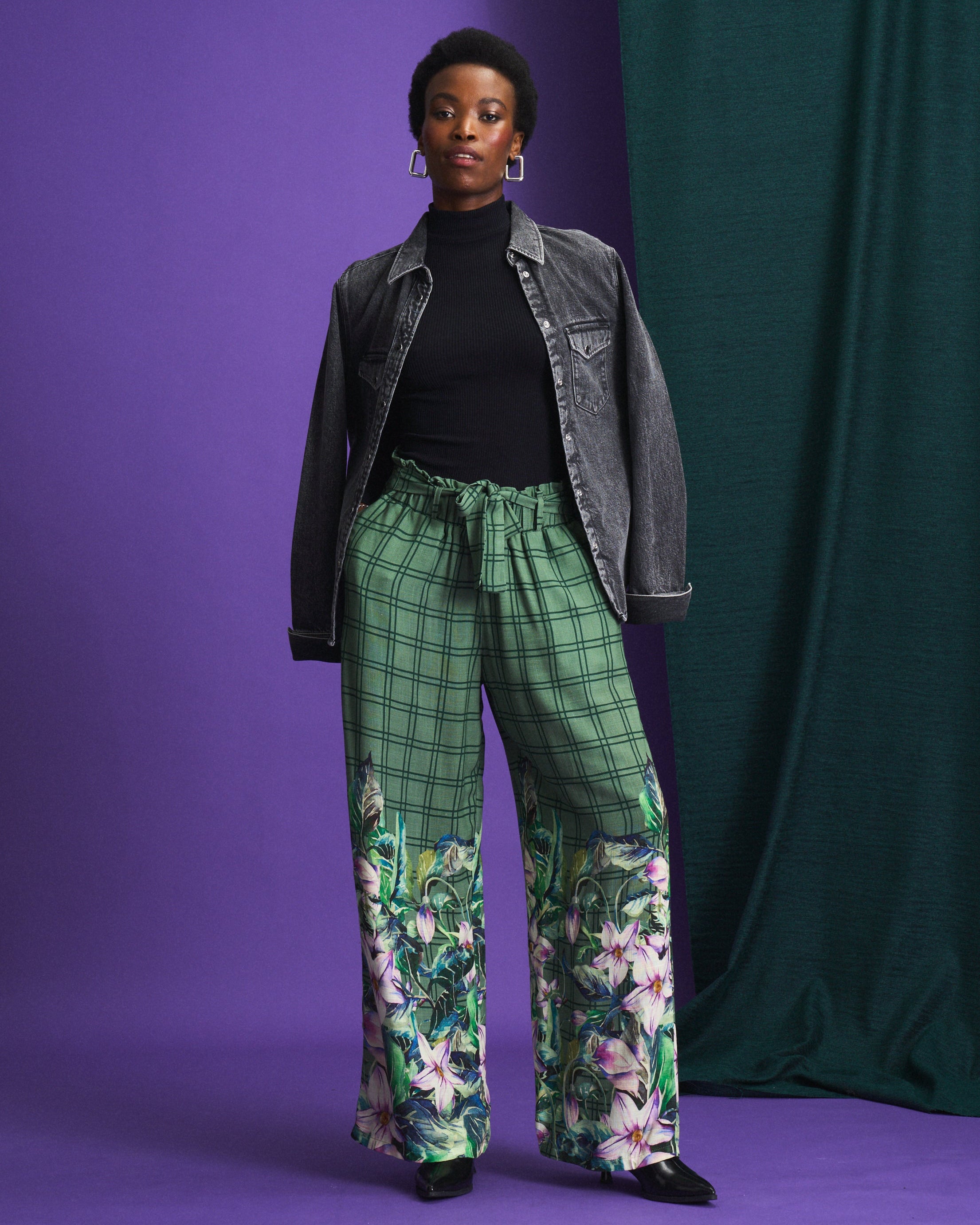 Pine Meadow Check Paperbag Pants