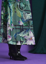 Green Printed Column Mesh Dress