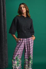 Violet Meadow Check Paperbag Pants