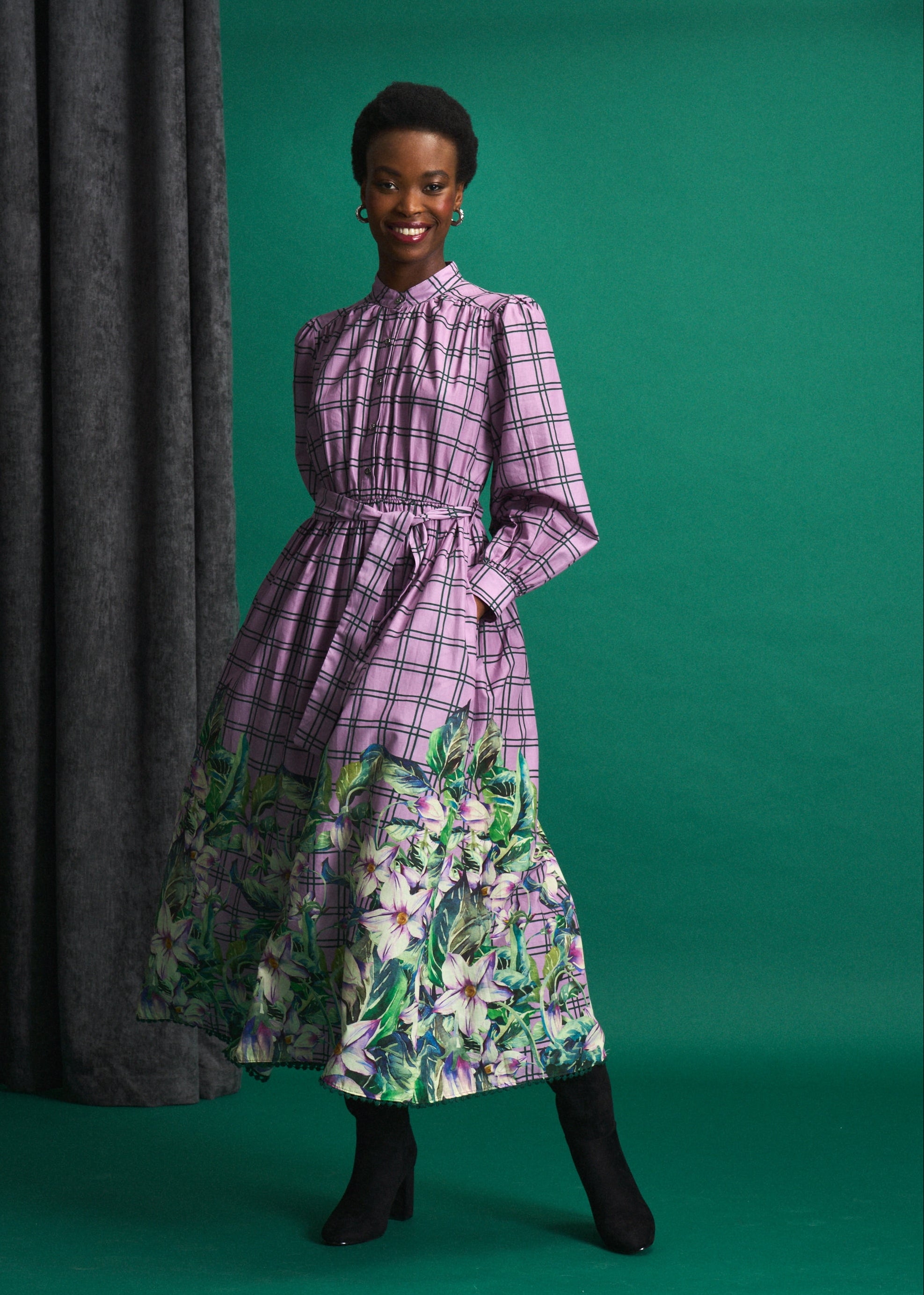 Violet Meadow Check Maxi Dress