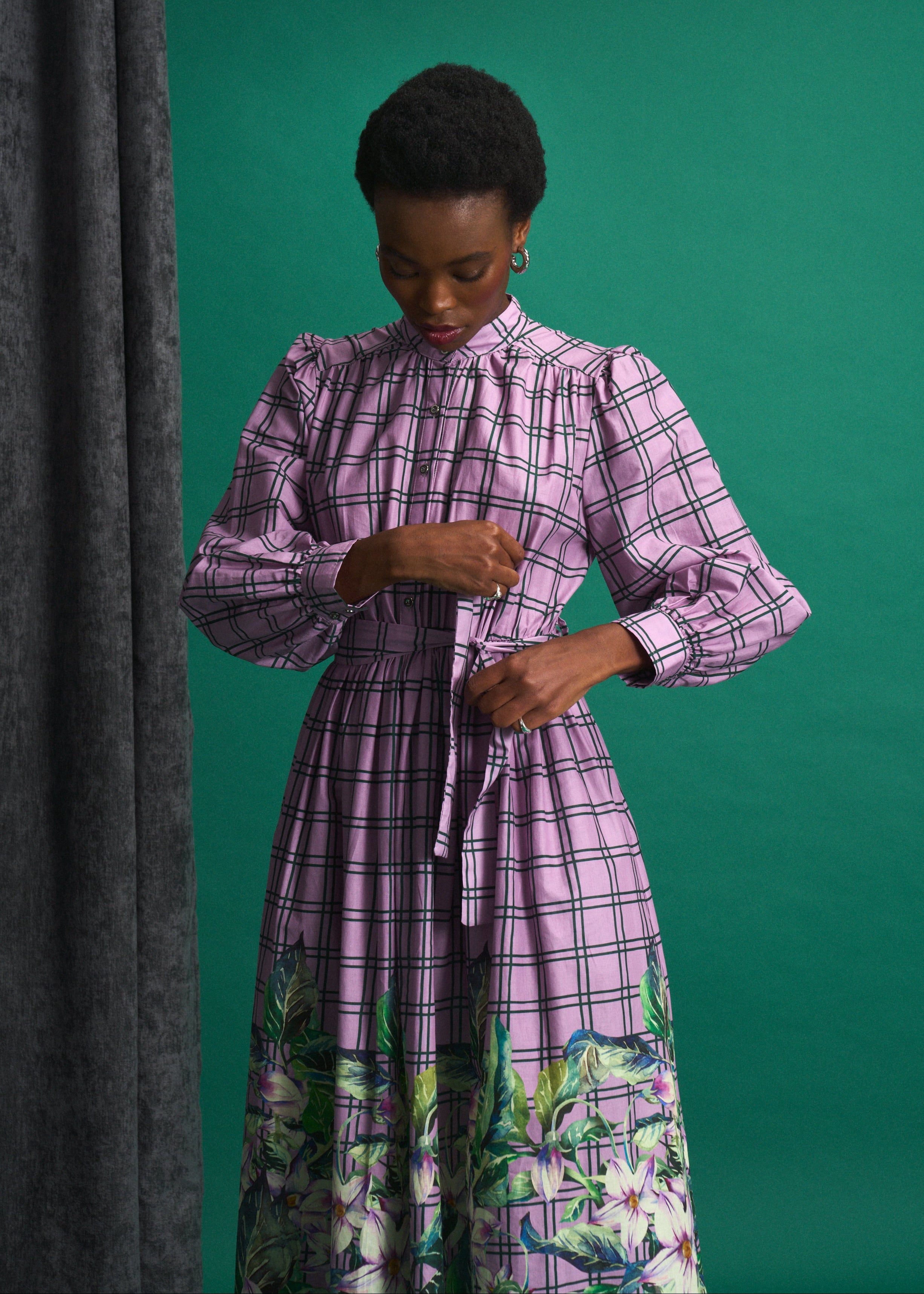 Violet Meadow Check Maxi Dress