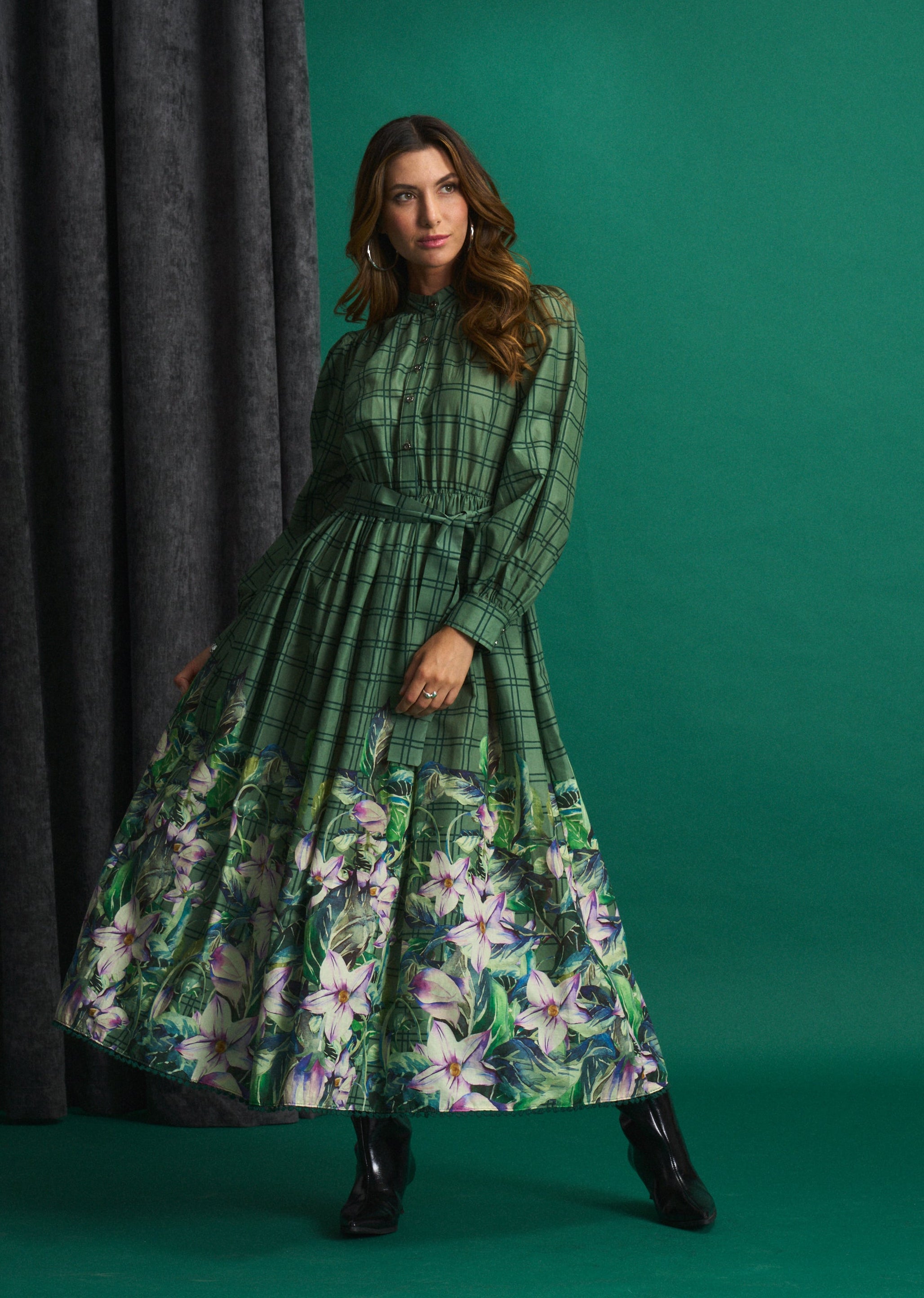 Green Meadow Check Maxi Dress