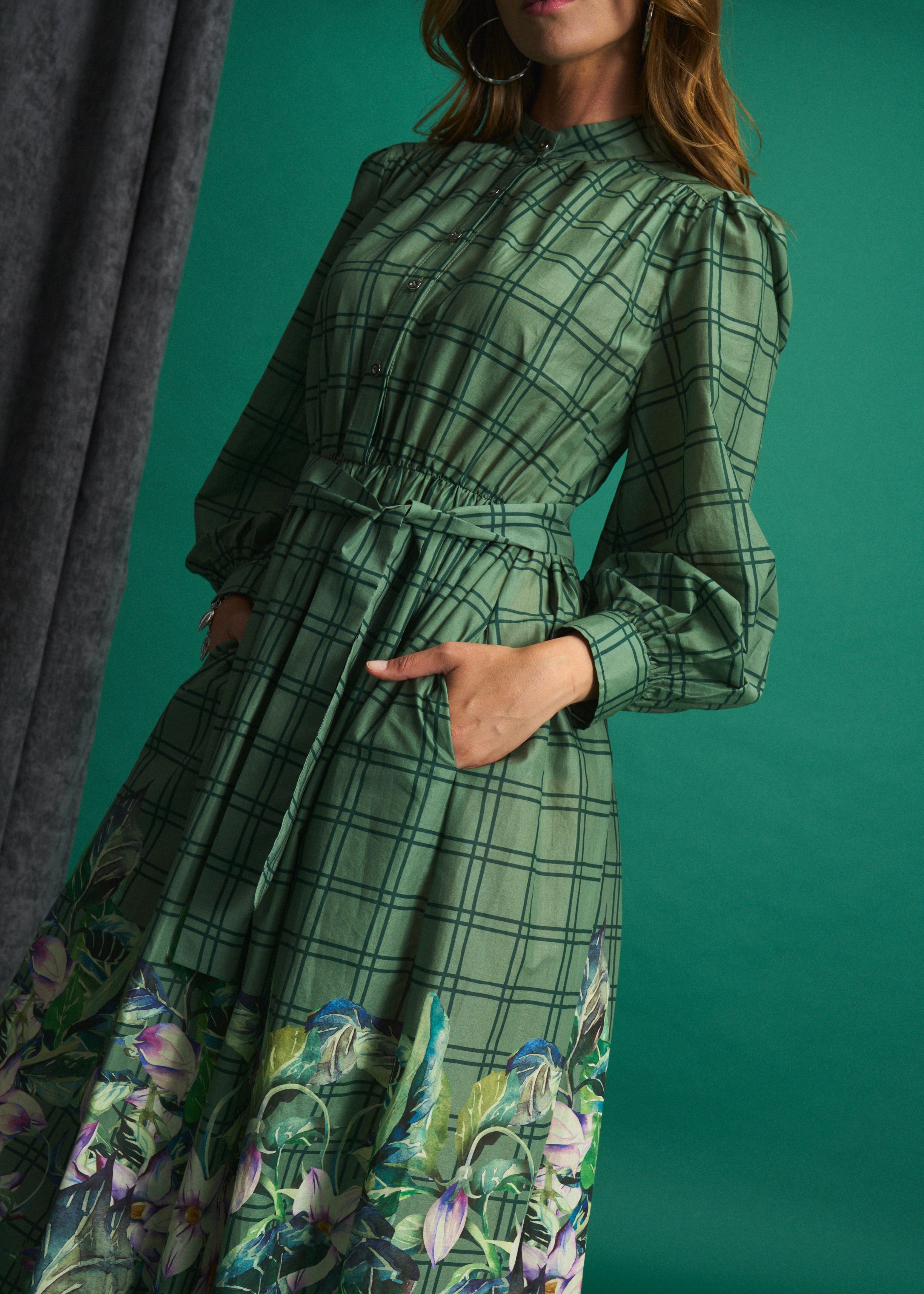 Green Meadow Check Maxi Dress