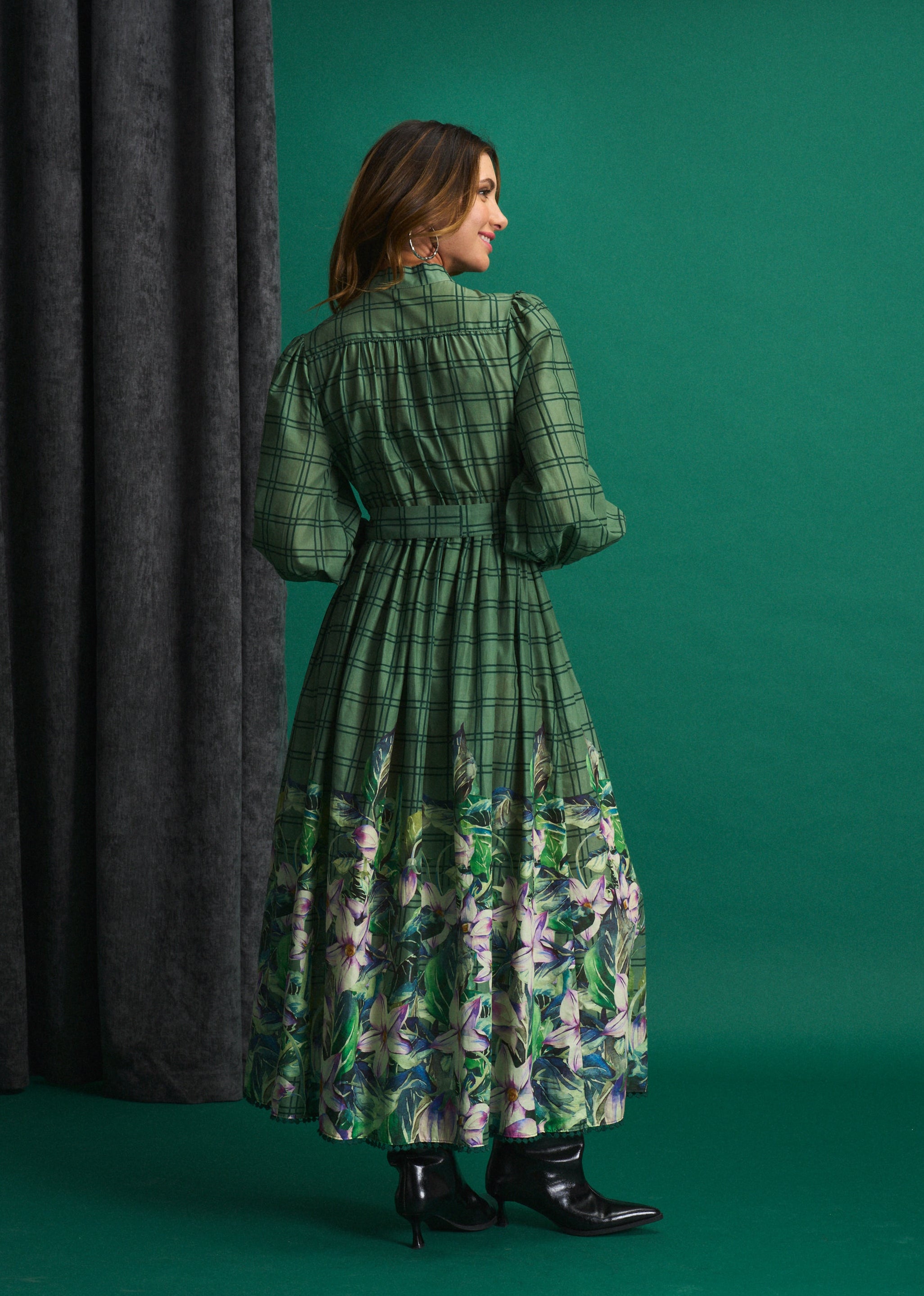 Green Meadow Check Maxi Dress