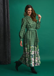 Green Meadow Check Maxi Dress