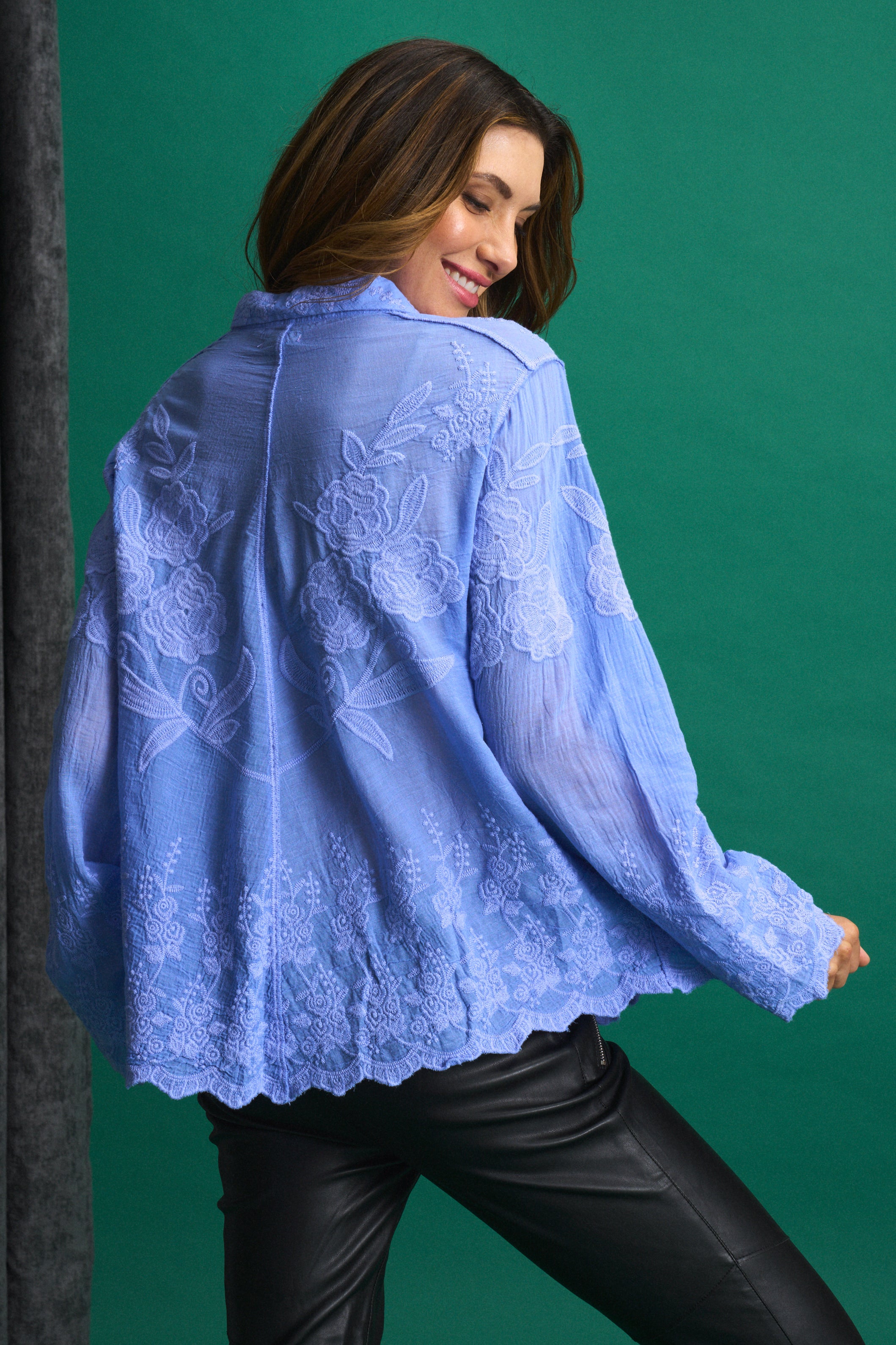 Appliqué Cotton Blouse in Violet