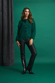 Vine Cotton Blouse in Pine Green