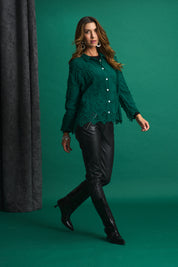 Vine Cotton Blouse in Pine Green